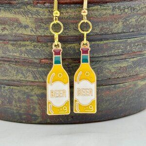 Fun Handmade Beer Bottle Earrings! Gold tone fishhook wires, NWT.